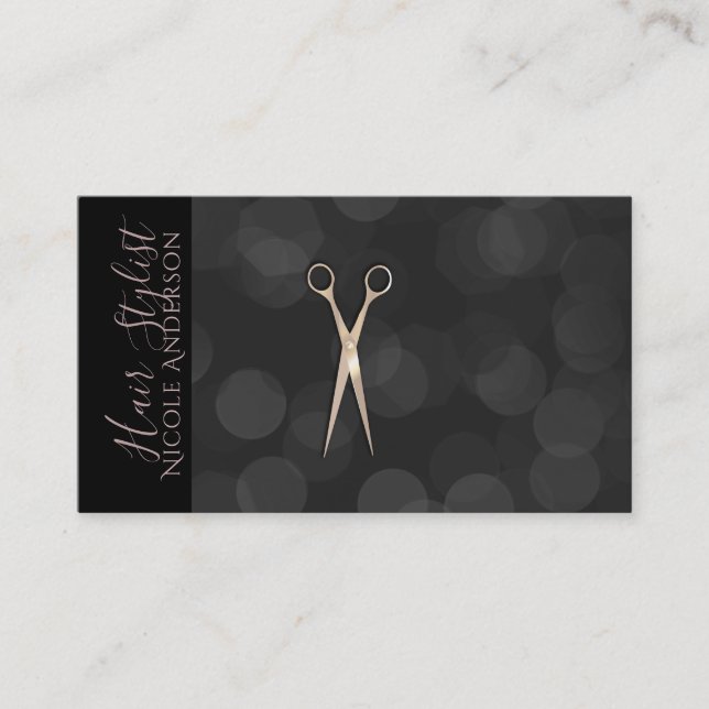 Rose Gold Pink Schere Schwarz Minimaler Haarstiel Visitenkarte (Vorderseite)