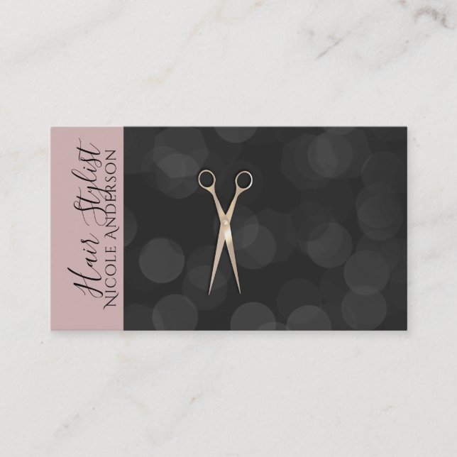 Rose Gold Pink Schere Schwarz Rosa Haare Stylistin Visitenkarte (Vorderseite)