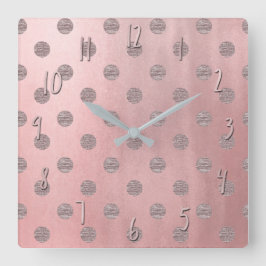 Rose Gold Pink Shine Glam Polka Dots Modern Chic Quadratische Wanduhr