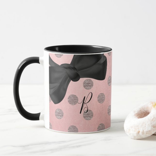 Rose Gold Pink Shine Glam Polka Dots Modern Chic Tasse (Mit Donut)