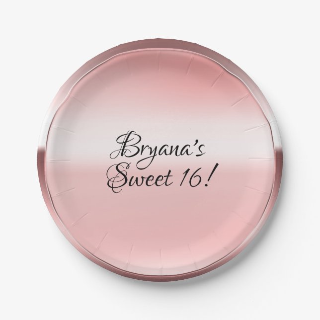 Rose Gold Pink Shine Personalisiertes Party Pappteller (Vorderseite)