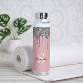 Rose Gold Pink Silber Glitzer Tropfen Monogramm Na Trinkflasche