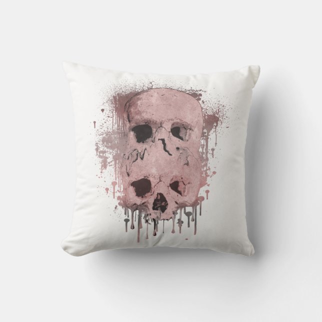 Rose Gold Pink Skull Tropfen Tinte Spritzer Grafik Kissen (Vorderseite)