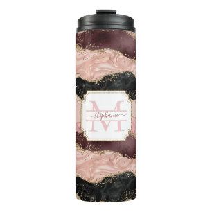 Rose Gold Pink Strata Glitter Girly Glam Monogramm Thermosbecher