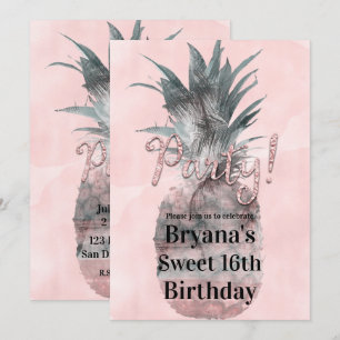 Rose Gold Pink Tropical Summer Ananas Party Einladung