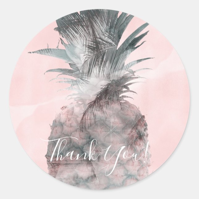 Rose Gold Pink Tropical Summer Ananas Party Runder Aufkleber (Vorderseite)