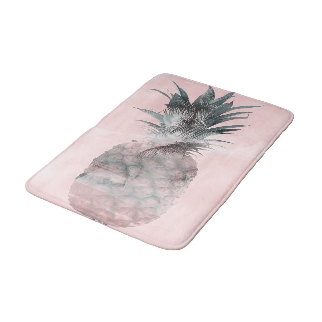 Rose Gold Pink Tropischer Ananas Glam Badematte (Schrägansicht)