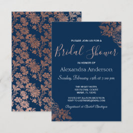 Rose Gold Pink und Navy Blue Floral Brautparty Einladung