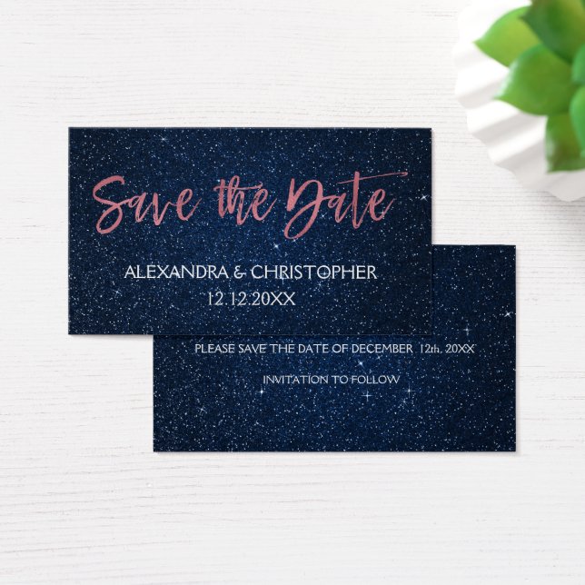 Rose Gold Pink und Navy Blue Foil Save the Date (Schreibtisch)
