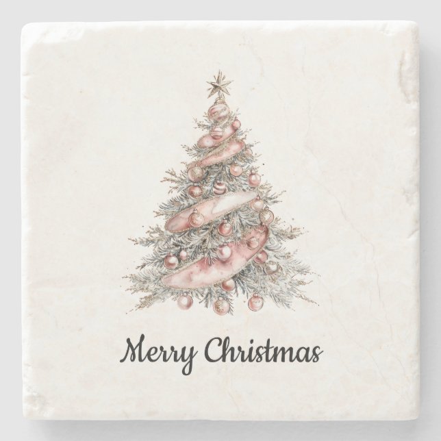 Rose Gold Pink Weihnachtsbaum Steinuntersetzer (Vorderseite)