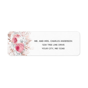 Rose Gold Pink Weiße Flora Trendy Rücksendeadresse