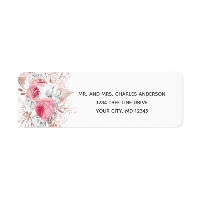 Rose Gold Pink Weiße Flora Trendy Rücksendeadresse (Vorne)