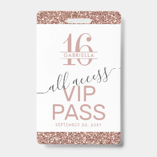 Rose Gold Pink Weiße Sweet 16 Einladung VIP Ausweis