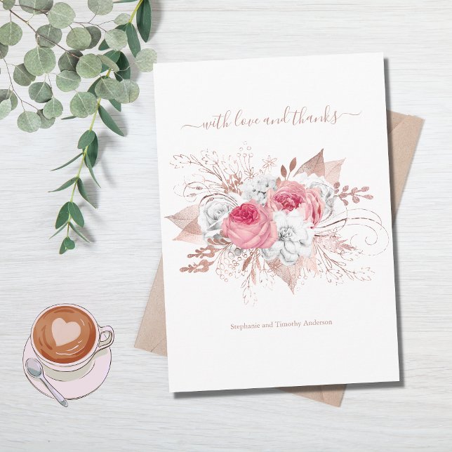 Rose Gold Pink Weißfarben Blumenzehen Dankeskarte (Von Creator hochgeladen)