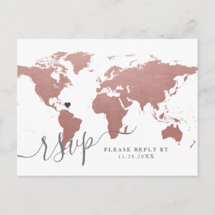 Rose Gold Pink Weltkarte mit Herz-UAWG-Postkarte Feiertagspostkarte