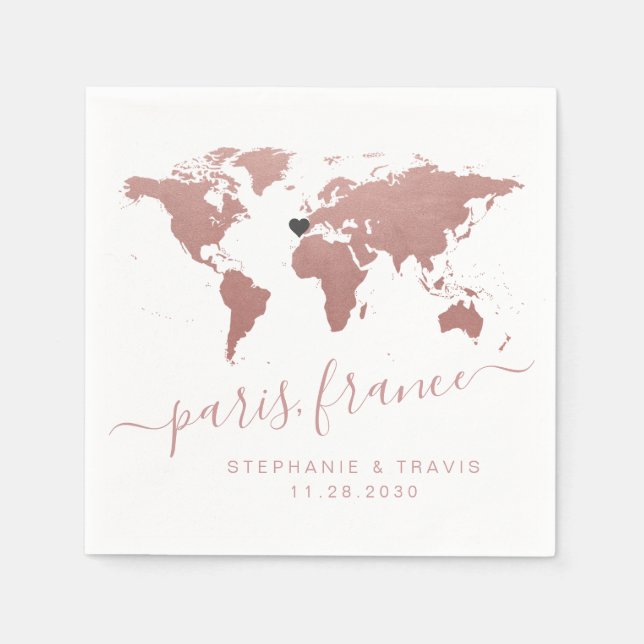 Rose Gold Pink Weltkarte Thema Serviette (Vorderseite)