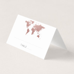 Rose Gold Pink Weltkarte Wanderlust Platzkarte Visitenkarten