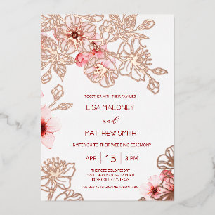 Rose Gold  Pinke Kirschblüten-Hochzeit Folieneinladung