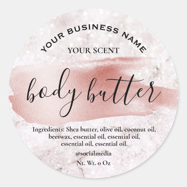 Rose Gold Pinsel Glitzer Body Butter Labels Runder Aufkleber (Vorderseite)