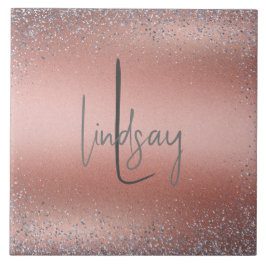 Rose Gold Pinsel Glitzer Monogram | Fliese