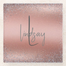 Rose Gold Pinsel Glitzer Monogram | Glasuntersetzer