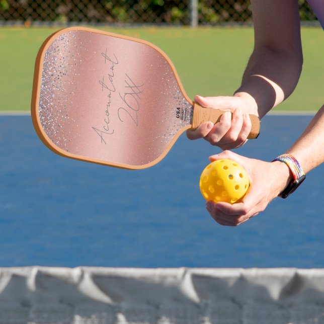 Rose Gold Pinsel Glitzer Monogram | Pickleball Schläger (InSitu)