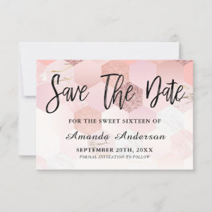 Rose Gold Pinsel Sweet 16 Save The Date