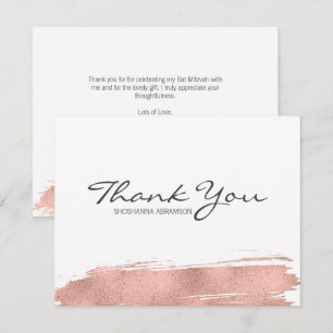 Rose Gold Pinselstrich Bat Mitzvah Dankeschön Kart Einladung
