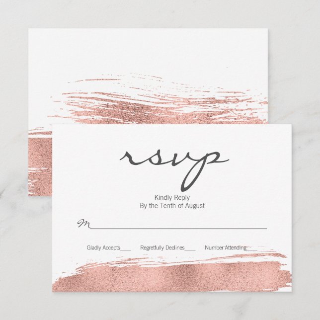 Rose Gold Pinselstrich Bat Mitzvah RSVP Karte (Vorne/Hinten)