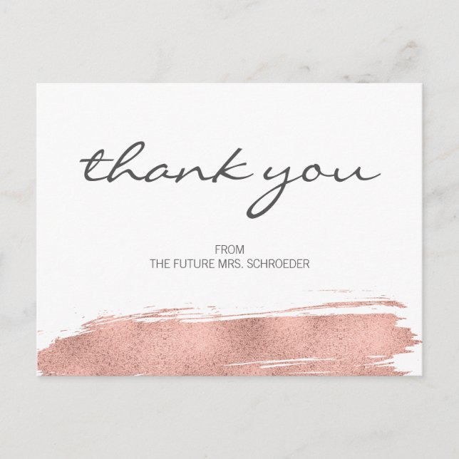 Rose Gold Pinselstrich Brautparty Danke Postcard Postkarte (Vorderseite)