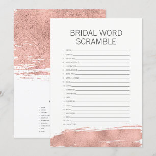 Rose Gold Pinselstrich Bridal Word Scramble Einladung