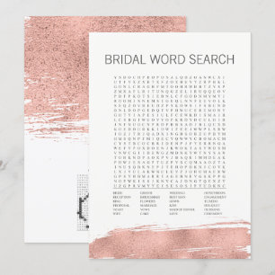 Rose Gold Pinselstrich Bridal Word Search Game Einladung