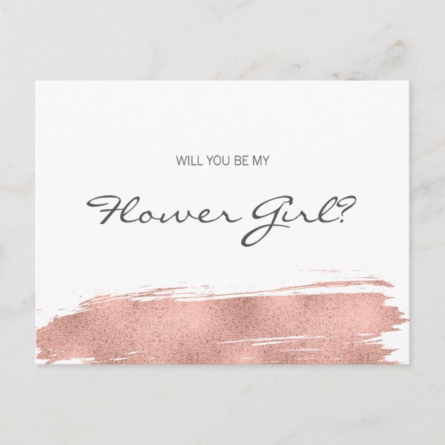 Rose Gold Pinselstrich ist mein Blumenmädchen Einladungspostkarte (Vorderseite)