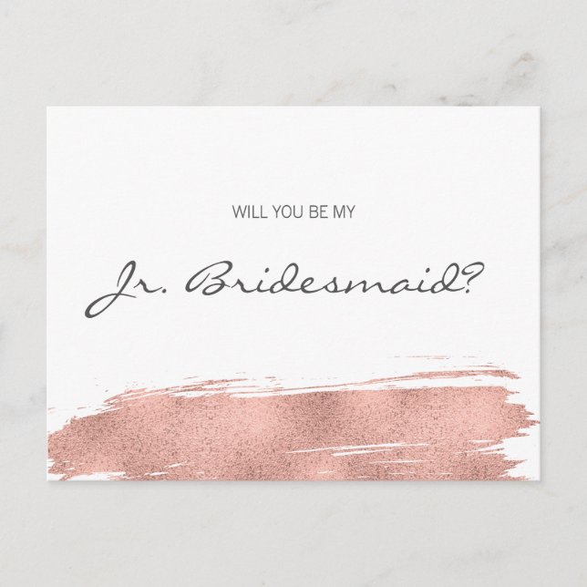Rose Gold Pinselstrich ist mein Jr. Junior Bridesm Einladungspostkarte (Vorderseite)