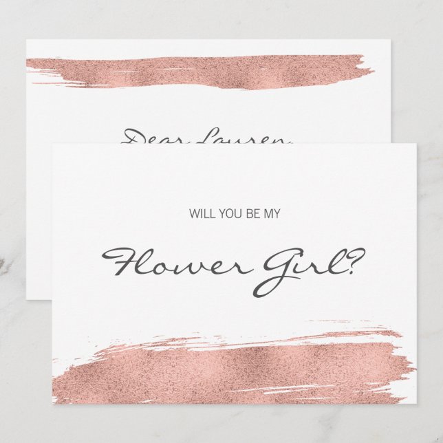 Rose Gold Pinselstrich ist meine BlütenGirl-Card Einladung (Vorne/Hinten)