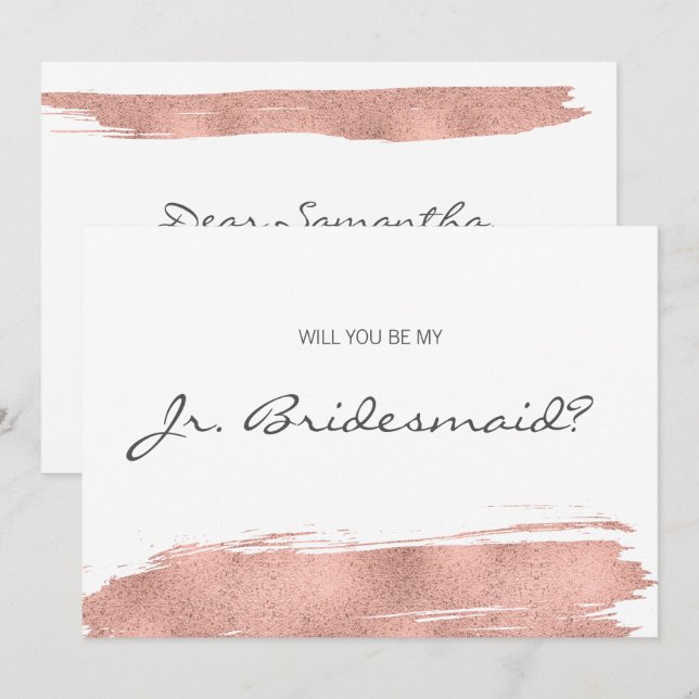 Rose Gold Pinselstrich ist meine Junior Bridesmaid Einladung (Vorne/Hinten)