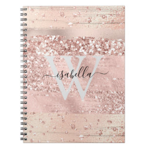 Rose Gold Pinselstriche Glitter Schrift Monogramm Notizblock