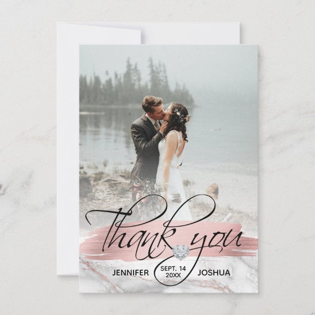Rose Gold Pinselstriche Hochzeit Vielen Dank | FOT Einladung (Vorderseite)
