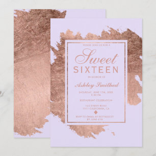 Rose Gold Pinselstriche Lavendel Sweet 16 Einladung