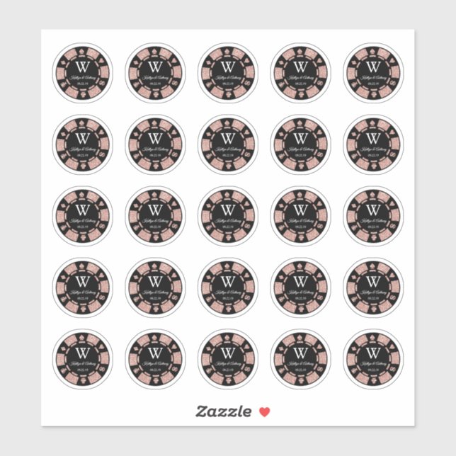 Rose Gold Poker Chip Casino Hochzeitsfeier 3cm Aufkleber (Blatt)