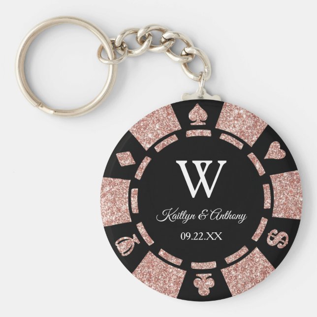 Rose Gold Poker Chip Casino Hochzeitsfeier Gefalle Schlüsselanhänger (Vorne)