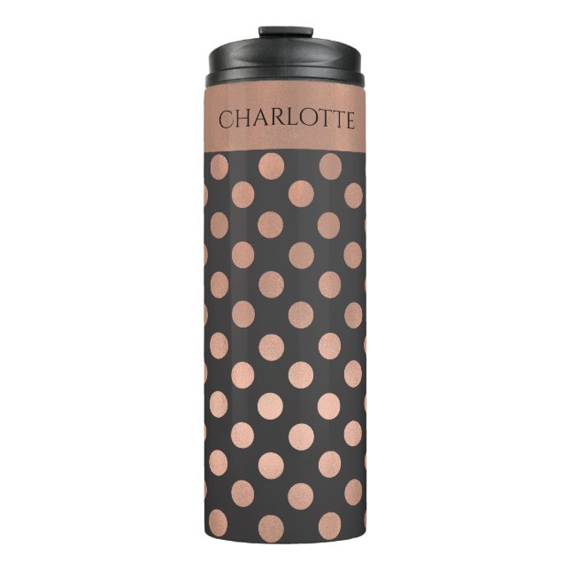 Rose Gold Polka Dot Custom Thermal Tumbler Thermosbecher (Vorderseite)