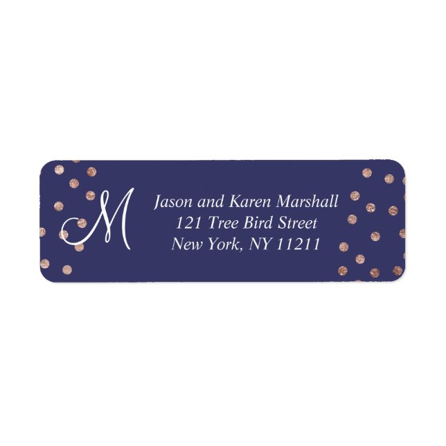 Rose Gold Polka Dots Light Navy Blue Labels (Vorne)