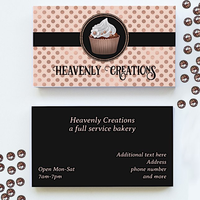Rose Gold Polka Dots und Cupcake Bäckerei Visitenkarte (Von Creator hochgeladen)