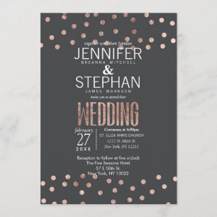 Rose Gold Polka Dots und Holzkohle Black Wedding Einladung