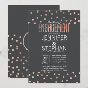 Rose Gold Polka Dots und Kohle Grau Verlobung Einladung