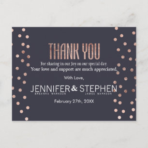 Rose Gold Polka Dots und Navy Blue Vielen Dank Postkarte