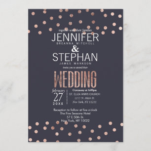 Rose Gold Polka Dots und Navy Blue Wedding Einladung