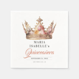Rose Gold Princess Crown Quinceñera Party Serviette