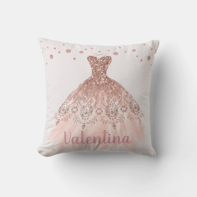 Rose Gold Princess Dress Ball Couture Kissen (Vorderseite)